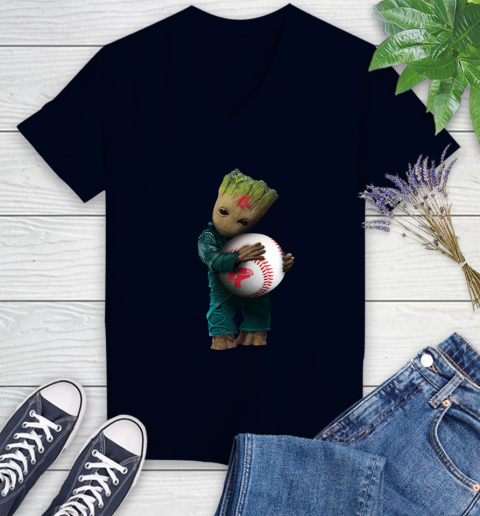 MLB Groot Guardians Of The Galaxy Baseball Sports Boston Red Sox Women's V-Neck T-Shirt 3