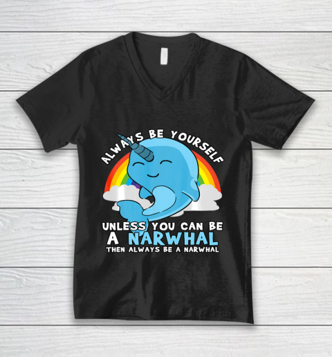 Narwhal T Shirt Unicorn Of The Sea Gift Whale Rainbow V-Neck T-Shirt
