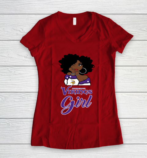 Minnesota Vikings Girl NFL Women's V-Neck T-Shirt 10