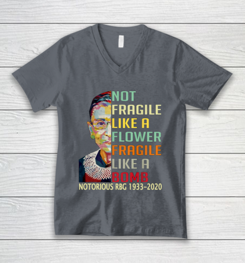 Notorious RBG 1933  2020 Women Not Fragile Like A Flower But A Bomb Ruth Ginsburg V-Neck T-Shirt 4
