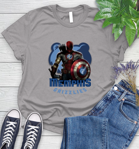 Memphis Grizzlies NBA Basketball Captain America Thor Spider Man Hawkeye Avengers Women's T-Shirt 5