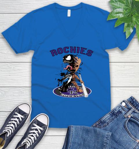 MLB Colorado Rockies Baseball Venom Groot Guardians Of The Galaxy V-Neck T-Shirt 6
