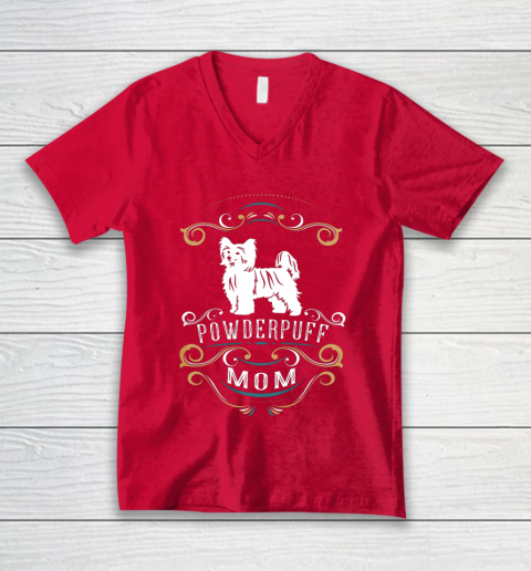 Dog Mom Shirt Powderpuff Mom Chinese Crested Dog V-Neck T-Shirt 6