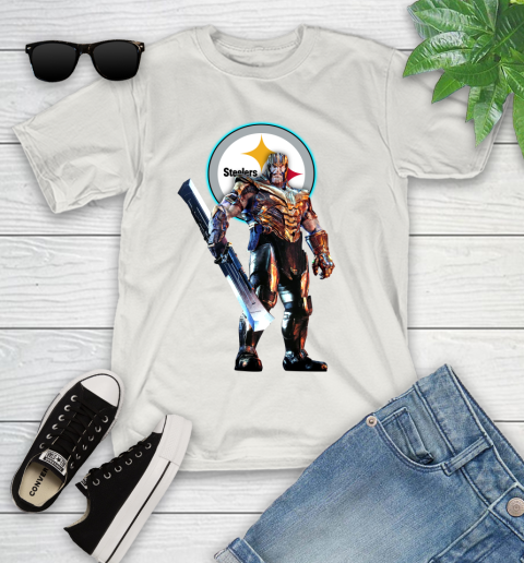 NFL Thanos Gauntlet Avengers Endgame Football Pittsburgh Steelers Youth T-Shirt 12