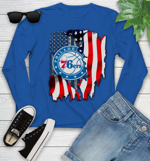 Philadelphia 76ers NBA Basketball American Flag Youth Long Sleeve 10