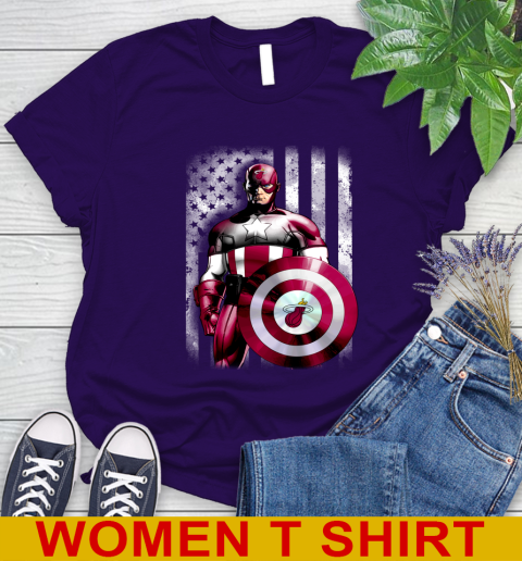 Miami Heat NBA Basketball Captain America Marvel Avengers American Flag Shirt Women's T-Shirt 4