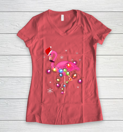 Pink Flamingo Christmas Women's V-Neck T-Shirt 4