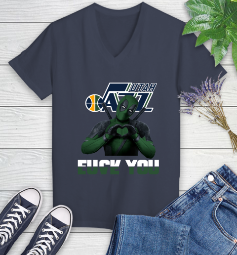 NBA Utah Jazz Deadpool Love You Fuck You Basketball Sports Women's V-Neck T-Shirt 13 NBA Utah Jazz Deadpool Love You Fuck You Basketball Sports Women's V-Neck T-Shirt - Image 13