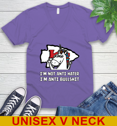 Kansas City Chiefs NFL Football Unicorn I'm Not Anti Hater I'm Anti Bullshit V-Neck T-Shirt 9