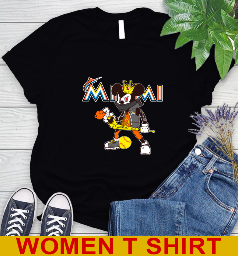 Miami Marlins MLB Baseball Mickey Peace Sign Sports Women's T-Shirt 3 Miami Marlins MLB Baseball Mickey Peace Sign Sports Women's T-Shirt - Image 3
