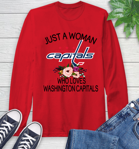 NHL Just A Woman Who Loves Washington Capitals Hockey Sports Long Sleeve T-Shirt 9