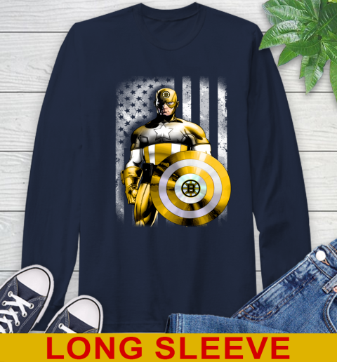 Boston Bruins NHL Hockey Captain America Marvel Avengers American Flag Shirt Long Sleeve T-Shirt 3
