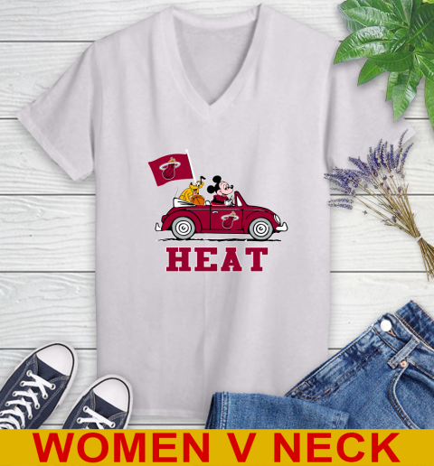 NBA Basketball Miami Heat Pluto Mickey Driving Disney Shirt Women's V-Neck T-Shirt