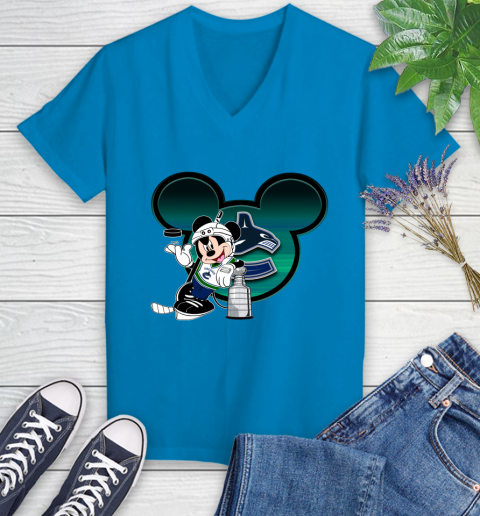 NHL Vancouver Canucks Stanley Cup Mickey Mouse Disney Hockey T Shirt Women's V-Neck T-Shirt 7