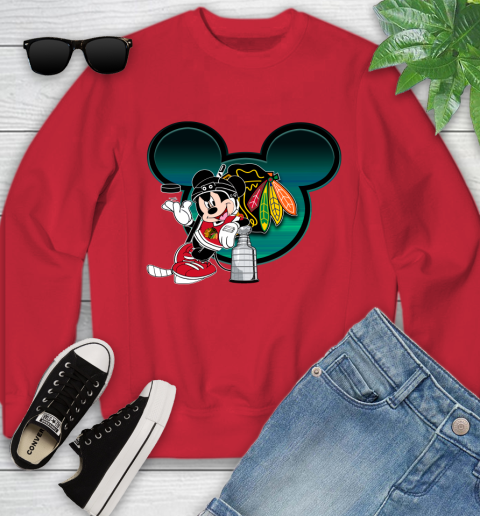 NHL Chicago Blackhawks Stanley Cup Mickey Mouse Disney Hockey T Shirt Youth Sweatshirt 9
