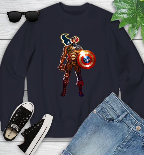 NFL Captain America Marvel Avengers Endgame Football Sports Houston Texans Youth Sweatshirt 3