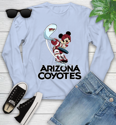 NHL Hockey Arizona Coyotes Cheerful Mickey Mouse Shirt Youth Long Sleeve - Image 10