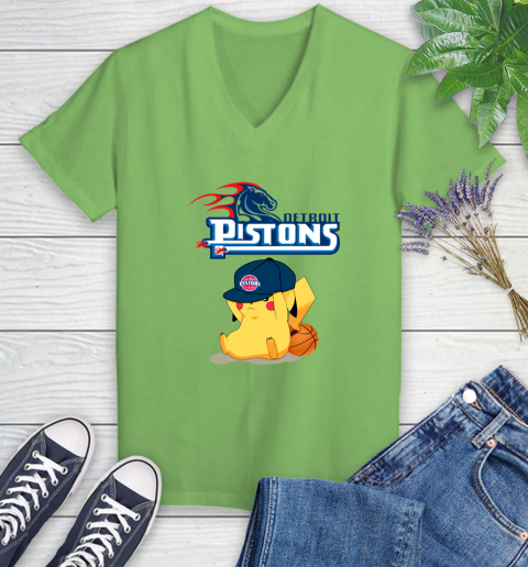 NBA Pikachu Basketball Sports Detroit Pistons Women's V-Neck T-Shirt 11