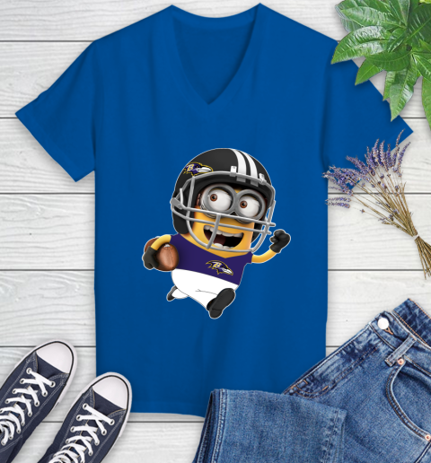 NFL Baltimore Ravens Minions Disney Football Sports Women's V-Neck T-Shirt 10