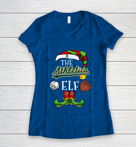 Oakland Athletics Christmas ELF Funny MLB Women's V-Neck T-Shirt 7