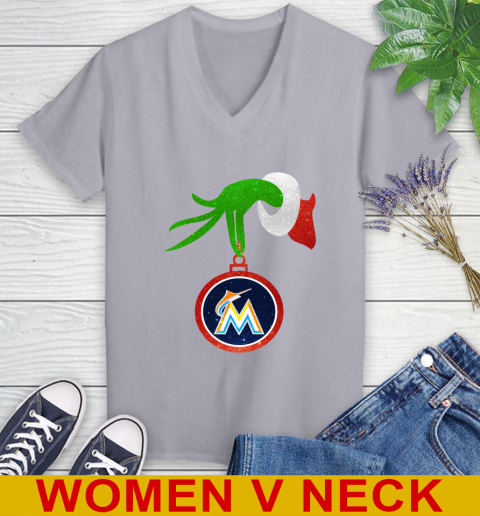 Miami Marlins Grinch Merry Christmas MLB Baseball Women's V-Neck T-Shirt 5