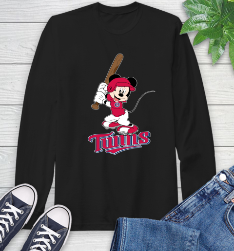 MLB Baseball Minnesota Twins Cheerful Mickey Mouse Shirt Long Sleeve T-Shirt