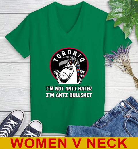 Toronto Raptors NBA Basketball Unicorn I'm Not Anti Hater I'm Anti Bullshit Women's V-Neck T-Shirt 6