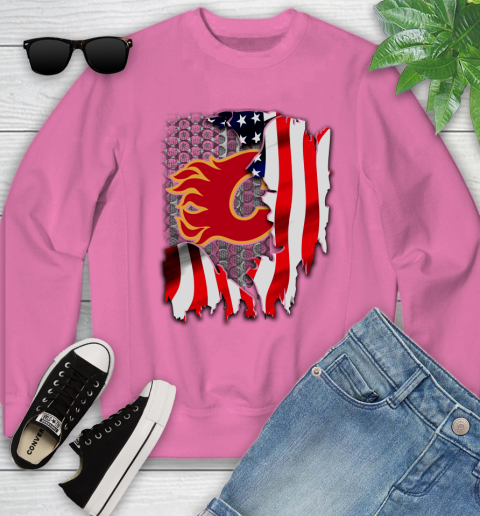 Calgary Flames NHL Hockey American Flag Youth Sweatshirt 6