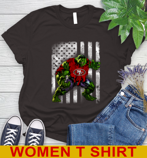San Francisco 49ers Hulk Marvel Avengers NFL Football American Flag Women's T-Shirt 9