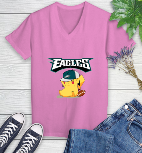 NFL Pikachu Football Sports Philadelphia Eagles Women's V-Neck T-Shirt 14