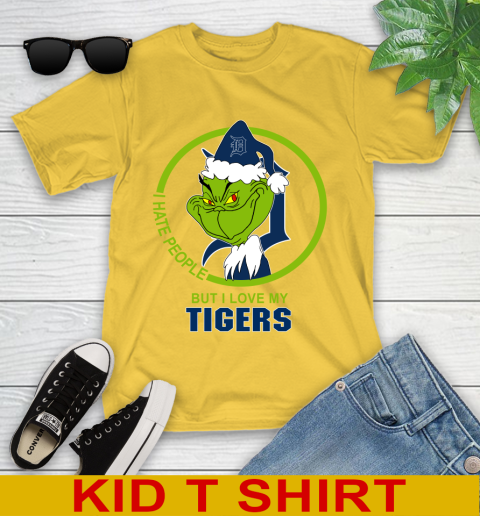 Detroit Tigers MLB Christmas Grinch I Hate People But I Love My Favorite Baseball Team Youth T-Shirt 8