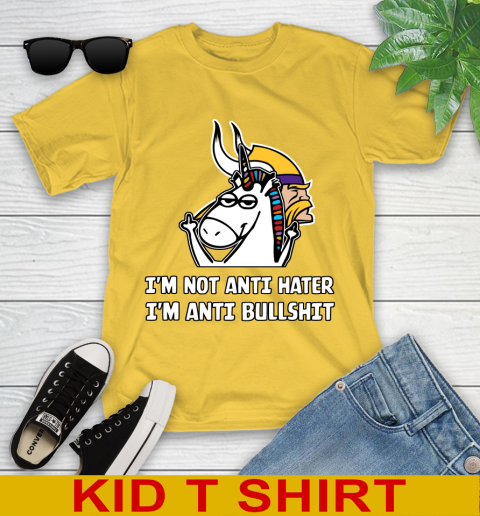 Minnesota Vikings NFL Football Unicorn I'm Not Anti Hater I'm Anti Bullshit Youth T-Shirt 8