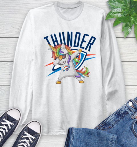 Oklahoma City Thunder NBA Basketball Funny Unicorn Dabbing Sports Long Sleeve T-Shirt