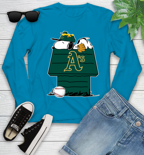 MLB Oakland Athletics Snoopy Woodstock The Peanuts Movie Baseball T Shirt Youth Long Sleeve 7