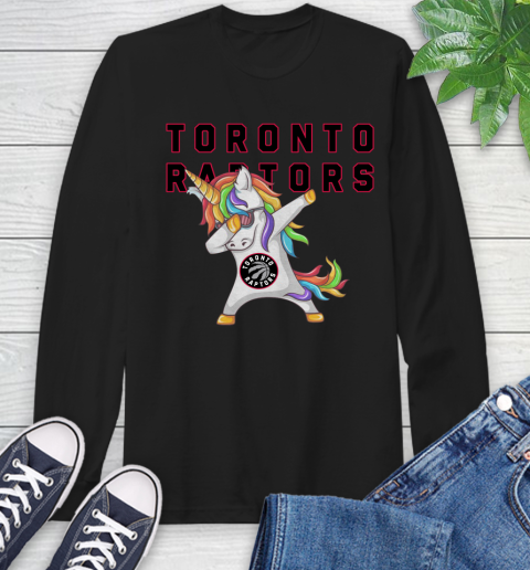 Toronto Raptors NBA Basketball Funny Unicorn Dabbing Sports Long Sleeve T-Shirt 2