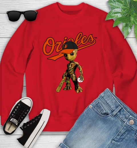 MLB Baltimore Orioles Groot Guardians Of The Galaxy Baseball Youth Sweatshirt 9