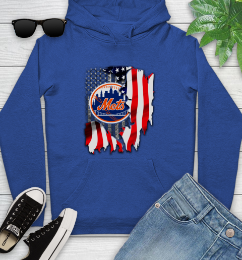 New York Mets MLB Baseball American Flag Youth Hoodie 11
