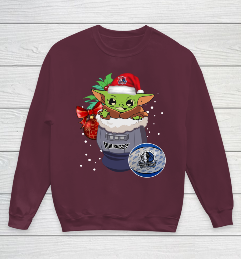 Dallas Mavericks Christmas Baby Yoda Star Wars Funny Happy NBA Youth Sweatshirt 5