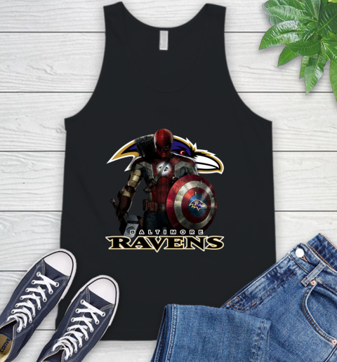 NFL Captain America Thor Spider Man Hawkeye Avengers Endgame Football Baltimore Ravens Tank Top 2