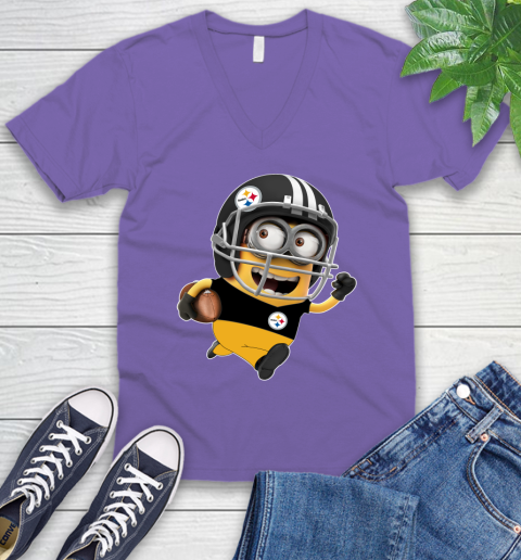 NFL Pittsburgh Steelers Minions Disney Football Sports V-Neck T-Shirt 10