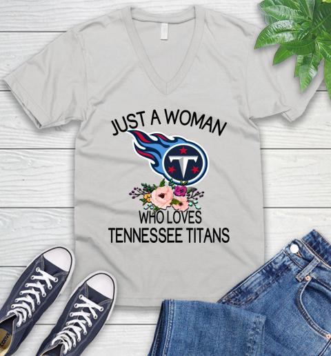 NFL Just A Woman Who Loves Tennessee Titans Football Sports V-Neck T-Shirt