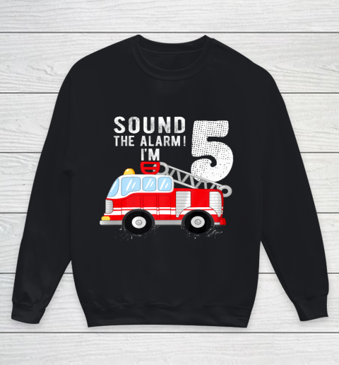 Kids Firefighter 5th Birthday Boy 5 Year Old Fire Truck Youth Sweatshirt