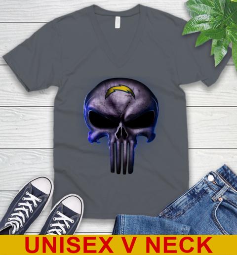 Los Angeles Chargers NFL Football Punisher Skull Sports V-Neck T-Shirt - Image 5