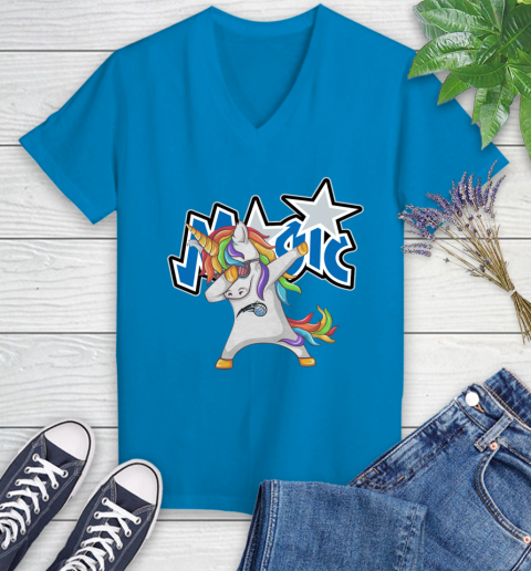 Orlando Magic NBA Basketball Funny Unicorn Dabbing Sports Women's V-Neck T-Shirt 7