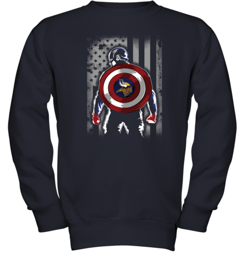 NFL Minnesota Vikings Captain America Marvel Flag Football Sports QuuSF1WoZ3Y youth sweatshirt 47 95 151514 front navy