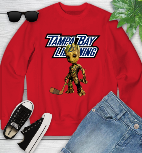 Tampa Bay Lightning NHL Hockey Groot Marvel Guardians Of The Galaxy Youth Sweatshirt 9