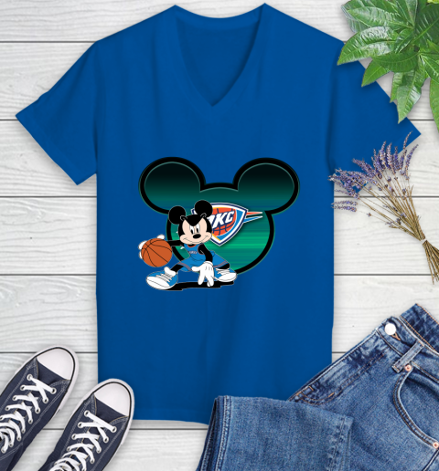NBA Oklahoma City Thunder Mickey Mouse Disney Basketball Women's V-Neck T-Shirt 10