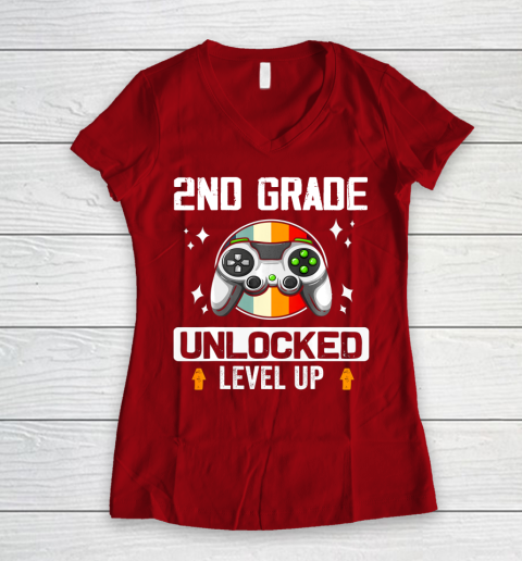 Next Level t shirts 2nd Grade Unlocked Level Up Back To School Second Grade Gamer Women's V-Neck T-Shirt 8