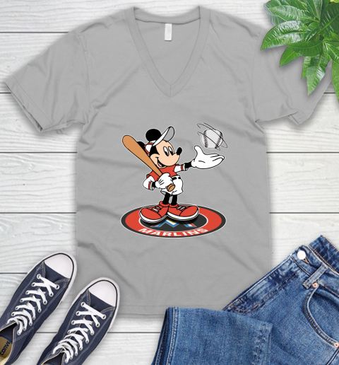 MLB Baseball Miami Marlins Cheerful Mickey Disney Shirt V-Neck T-Shirt 4