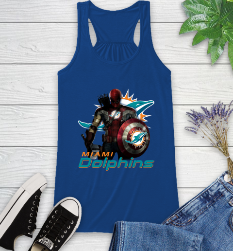 NFL Captain America Thor Spider Man Hawkeye Avengers Endgame Football Miami Dolphins Racerback Tank 9